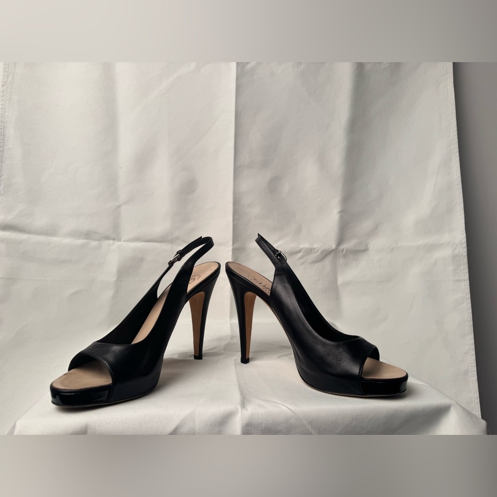 CHANEL Black Peep-Toe Slingback Heels